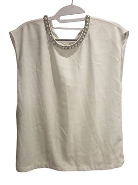 mercer & madison White Jeweled Neckline Sleeveless Blouse